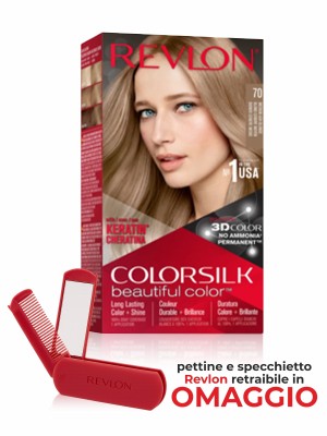 Revlon ColorSilk Colarazione Permanente Nr. 70 Biondo Cenere Medio + Specchio/Pettine in omaggio